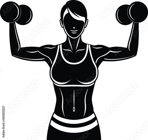 fitness woman doing lateral raises on white backgr.eps