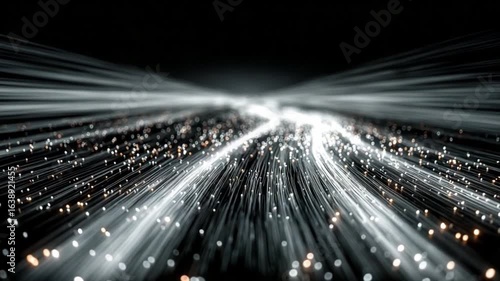 Light Trails and Digital Pathways: Abstract visual of light trails, flowing across a dark background, representing data streams, digital connections and technological advancement.