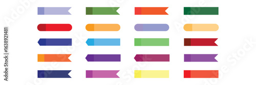 Pointed bookmarks. Stick in notes. Set of long thin paper stickers. yellow, blue, red, violet, orange and green colors. Multicolor post it notes.