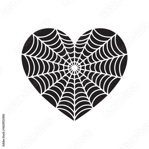 Black Heart Shaped Spider Web Silhouette On White Background halloween