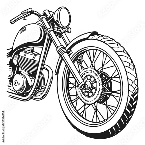 Detailed vector illustration of a vintage motorcycle front end
