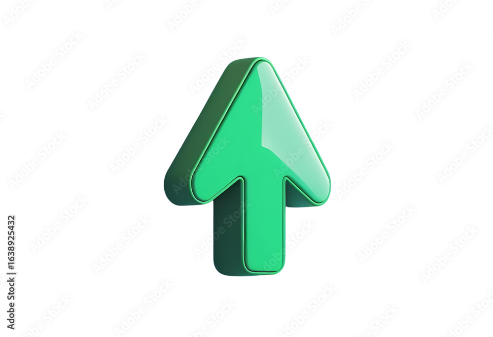 Green plastic arrow up 3D icon sign isolated for display. Green plastic arrow up 3D icon sign isolated for display.