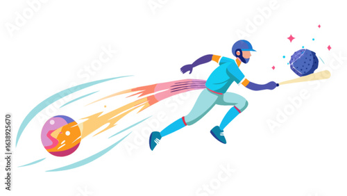 Baseball player hitting ball vector illustration for sports games and athletic competitions design asset