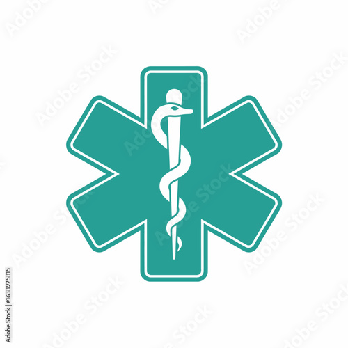 Teal star of life symbol with caduceus for medical and emergency services