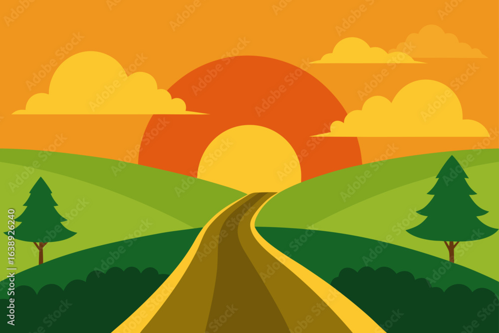 Obraz premium Illustration of a road leading to the sun