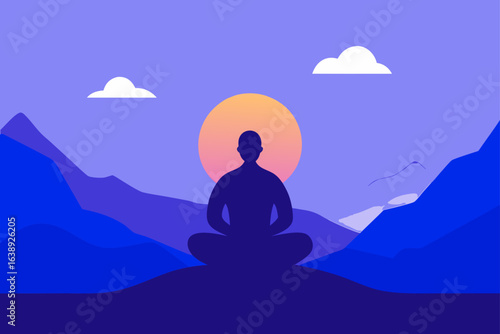 Silhouette meditation at mountain sunset