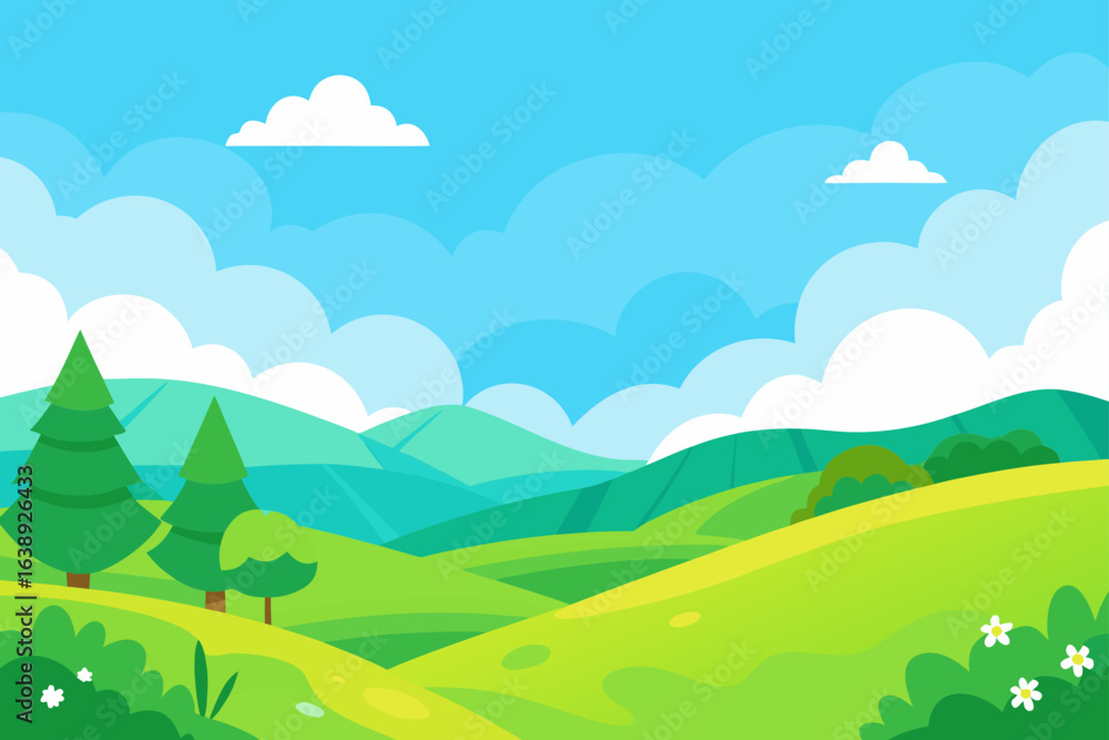 Fototapeta premium Illustration of a green landscape scene