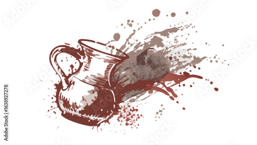 Vintage pitcher jug illustration with watercolor splatter effect kitchenware design artwork drawing vector