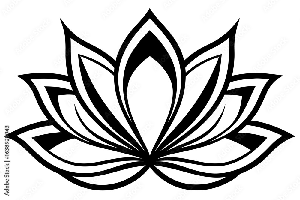 Vector illustration of a black floral lotus flower with a leaf, isolated on a white background, perfect for a logo or tattoo design Vector illustration of a black floral lotus flower with a leaf, isolated on a white background, perfect for a logo or tattoo design
