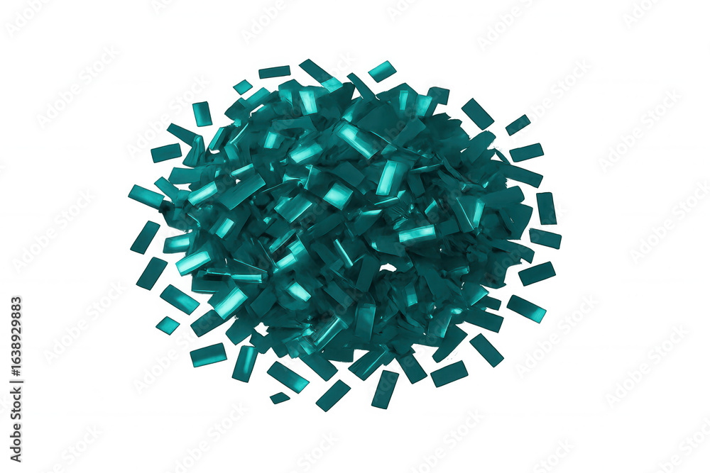 Fototapeta premium Metallic turquoise confetti forming an exploding sphere on a transparent background, perfect for festive designs and celebrations
