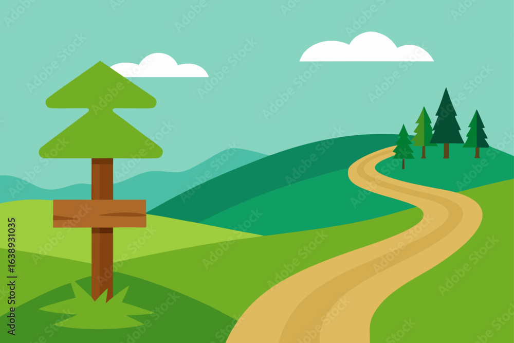 Fototapeta premium Illustration of a path through the hills