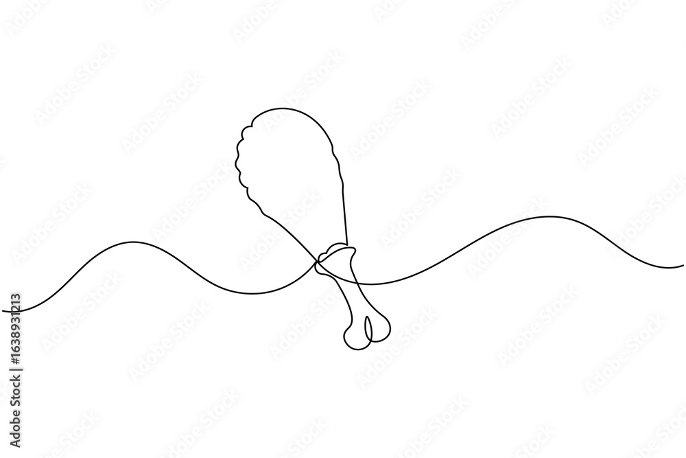 Obraz premium Minimalist one line drawing of fried chicken outline art design on white background for food concept