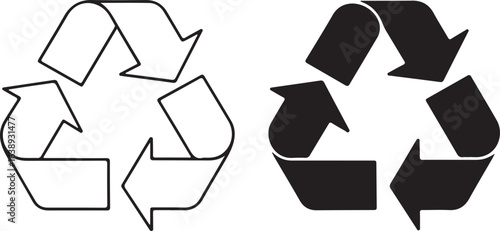 Recycle Symbol: Vector recycle icon Set, Outline and Filled recycle ,  Clean Minimalist recycle Design, Environmental Sign
