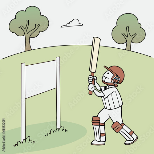 Retro Cricket Vector: Batsman with Ball and Wicket Illustration.

