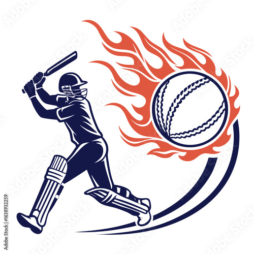 A stylized cricket player silhouette swings a bat near a burning ball and wickets. This icon likely represents a sports-related organization.

Fiery Cricket Icon: Sports Logo Template for Adobe Stock.