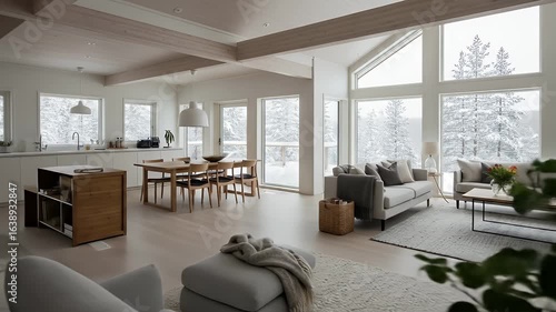 Modern Scandinavian Home Interior: Winter Landscape View