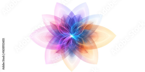Symmetrical Spirograph Flower in Neon Isolated on Transparent Background