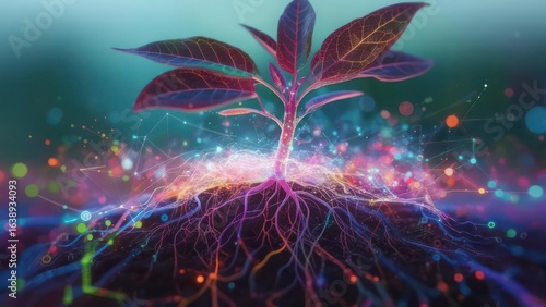 Wallpaper Mural A Radiant Sapling's Roots Weave a Luminous Network of Digital Energy Torontodigital.ca