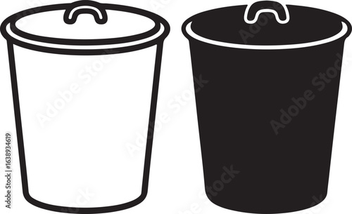  compost bin Vector Icon: Simple Lidded Container Sign, Black and White, Minimalist Style Symbol