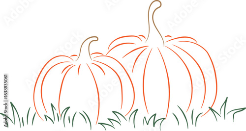 Abstract Line Art Pumpkins in the Grass