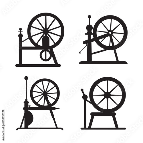 Antique Spinning Wheel Yarn Design Silhouette Bundle
