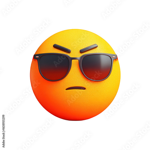 Frowning Angry Emoji Wearing Sunglasses on Transparent Background