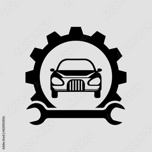 Auto mechanic icon car gear and wrench repair service illustration