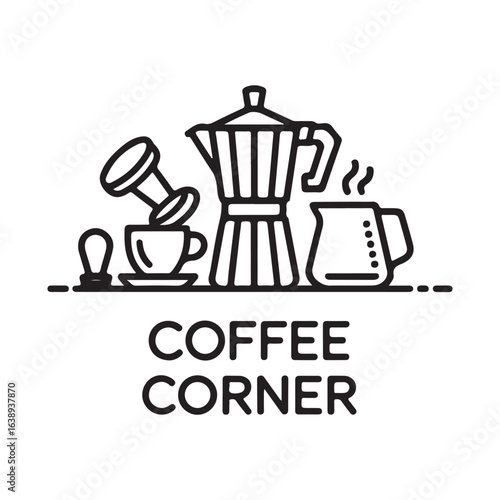 Coffee Corner Espresso Machine Coffee Cup and Coffee Pot