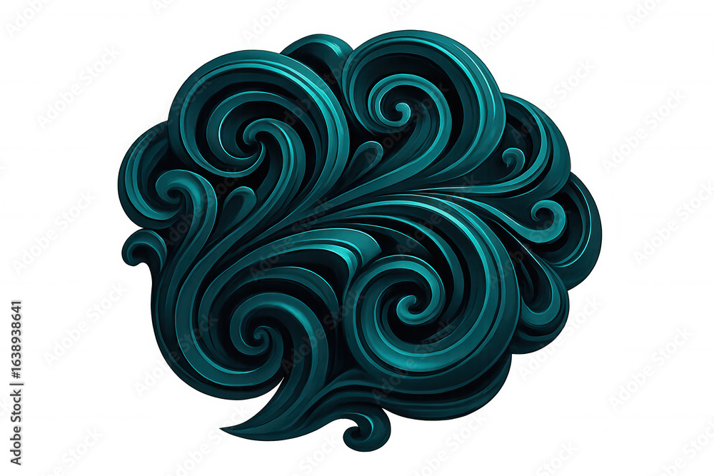 Fototapeta premium Intricate turquoise swirls forming ethereal cloud-like pattern, curling gracefully against translucent background with flowing organic design element