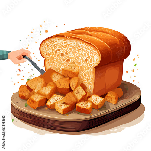 Fresh Bread Cubes Preparation