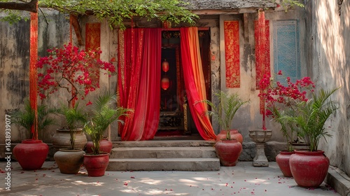 Fototapeta Naklejka Na Ścianę i Meble -  97. Traditional curtain setting in a festive courtyard