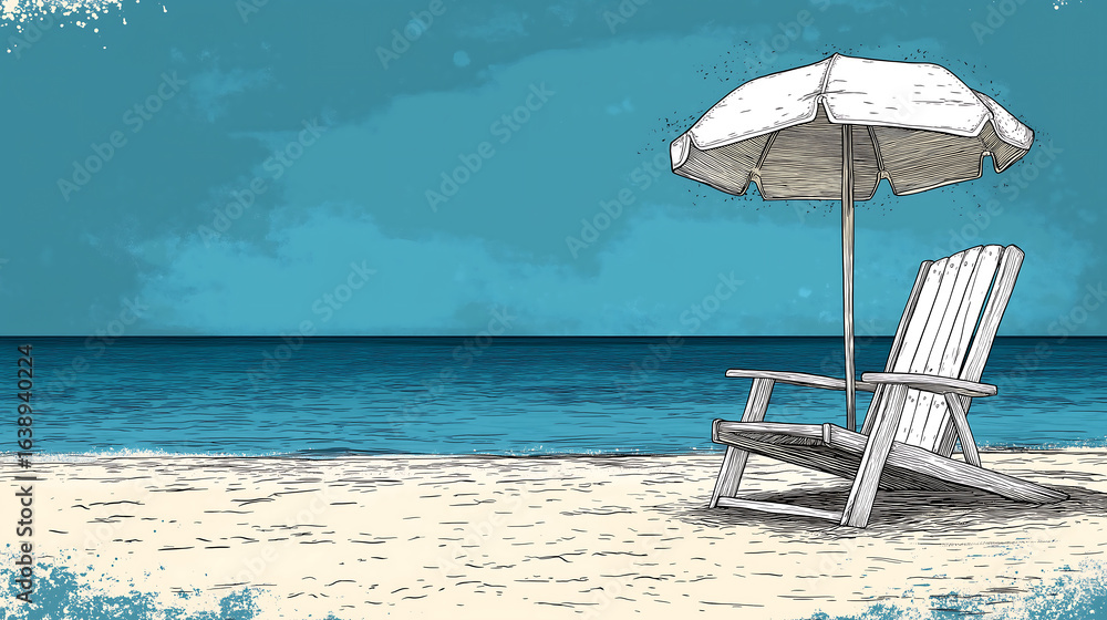 Obraz premium beach chair and umbrella on the beach summer background