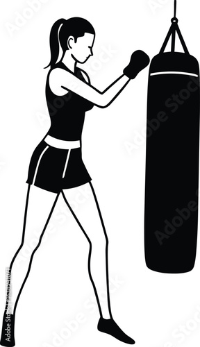 fitness woman punching bag on white background.eps