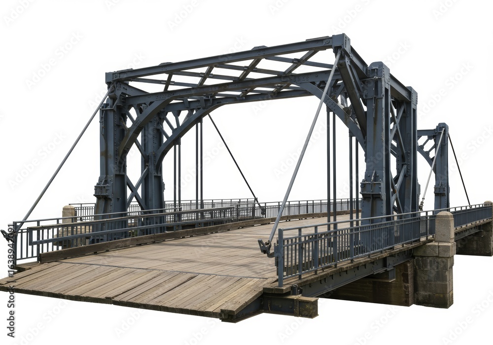 Obraz premium Detailed view of a vintage-style bascule bridge against an empty backdrop