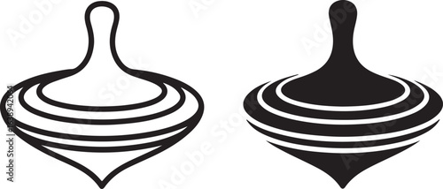 Spinning Top Icon: Vector Symbol, Minimalist Black and White Sign Design, Playful and Simple Illustration