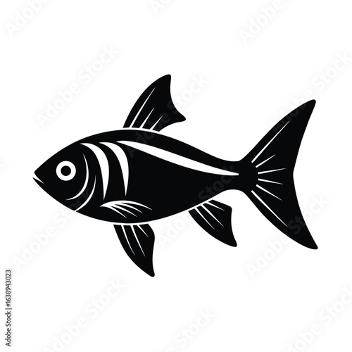 black vector silhouette of a neon tetra distinct.eps