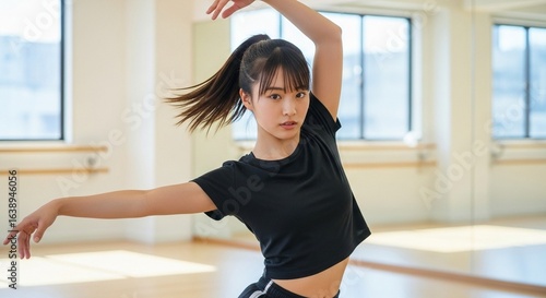 ダンススタジオで練習に励む日本人女性