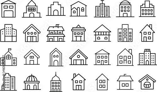 building architecture, house, set estate, residential, property, real, signs and more vector illustration