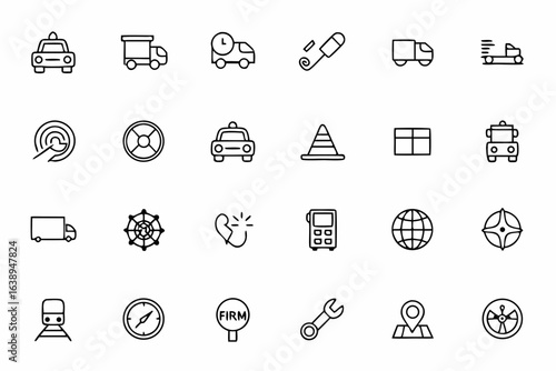 A detailed icon set for managing truck fleets and optimizing transport operations — ideal for fleet managers, dispatch centers, and transportation software