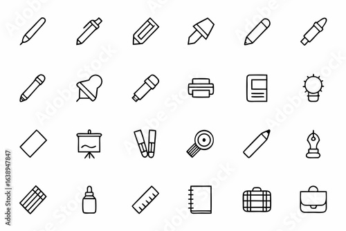 A detailed set showcasing classic and modern writing instruments and accessories — perfect for stationery brands, writing workshops, and creative studios