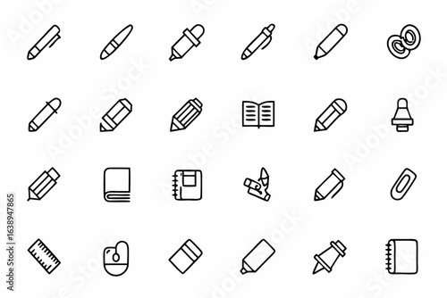 A detailed set showcasing classic and modern writing instruments and accessories — perfect for stationery brands, writing workshops, and creative studios