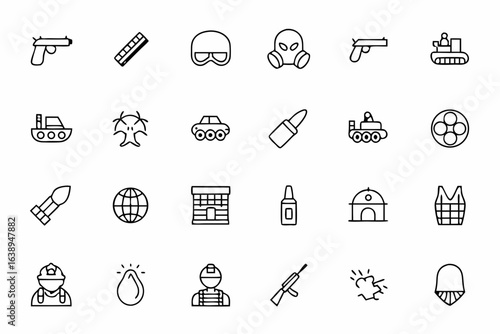 A gritty, modern-themed icon set showing city combat — perfect for journalism, conflict reporting, and strategy simulation games