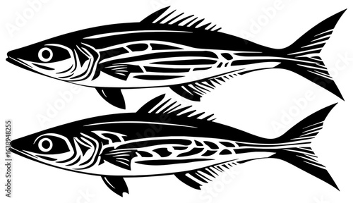 Silhouette of a Mackerel Group Moving in Synchronized Speed