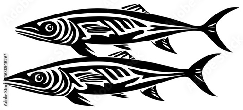 Silhouette of a Mackerel Group Moving in Synchronized Speed