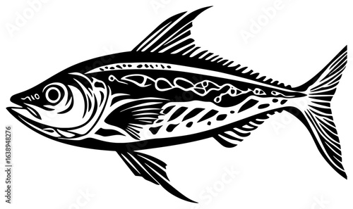 Silhouette of a Lone Mackerel Darting Through Open Waters