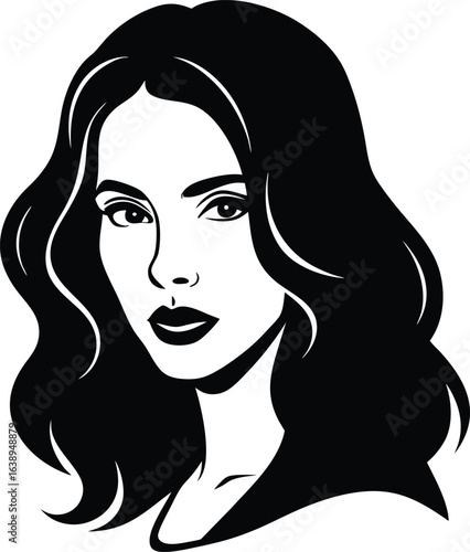 woman with brunette wavy hair on white background.eps