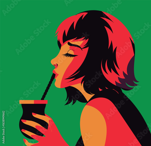woman drinking hot yerba mate infusion