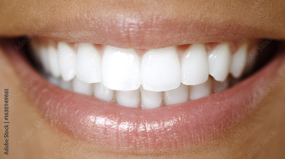 Obraz premium Close-up of a natural smile with perfect white teeth, highlighting dental health and confidence.