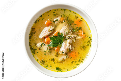 Delicious chicken noodle soup with fresh parsley isolated on transparent background