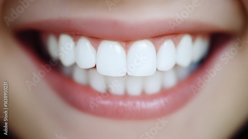 Close-up of a natural smile with perfect white teeth, highlighting dental health and confidence.
